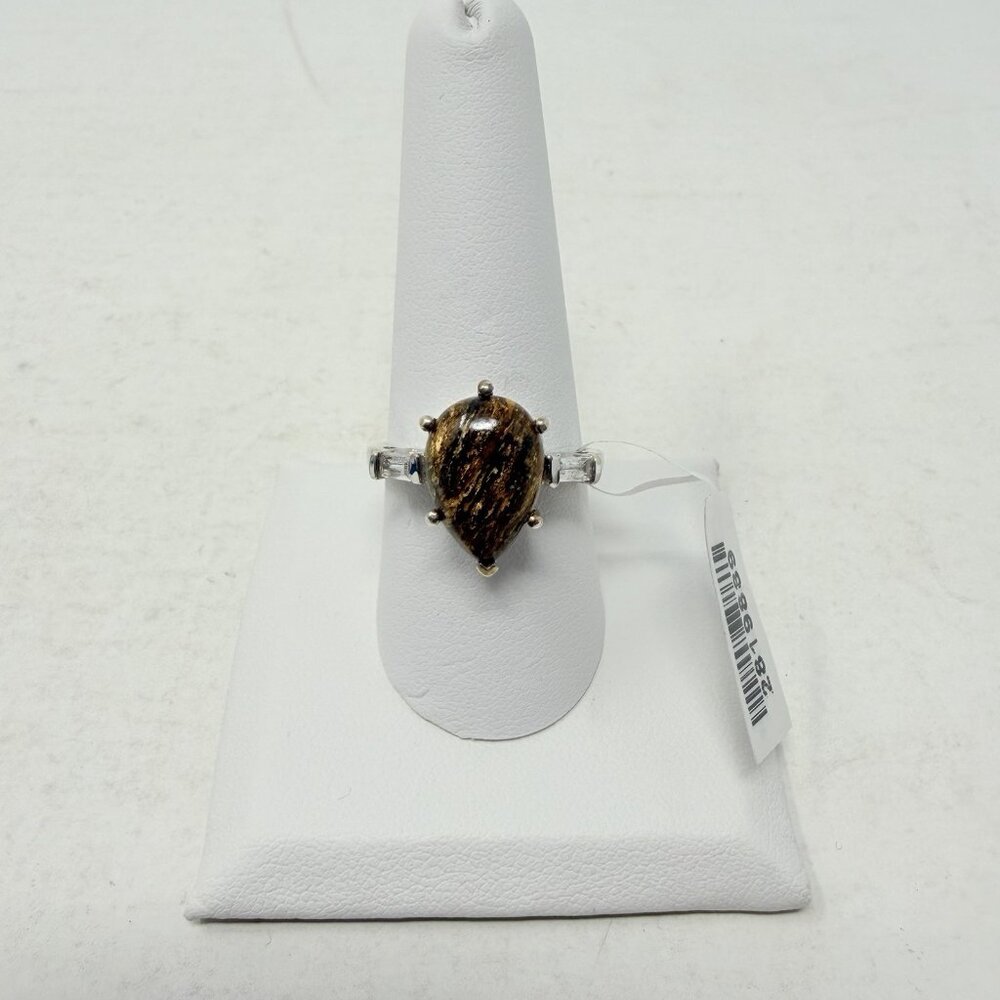 Shop LC Australian Goldflake Feldspar/White Topaz Size 9 Ring in Silver 5352